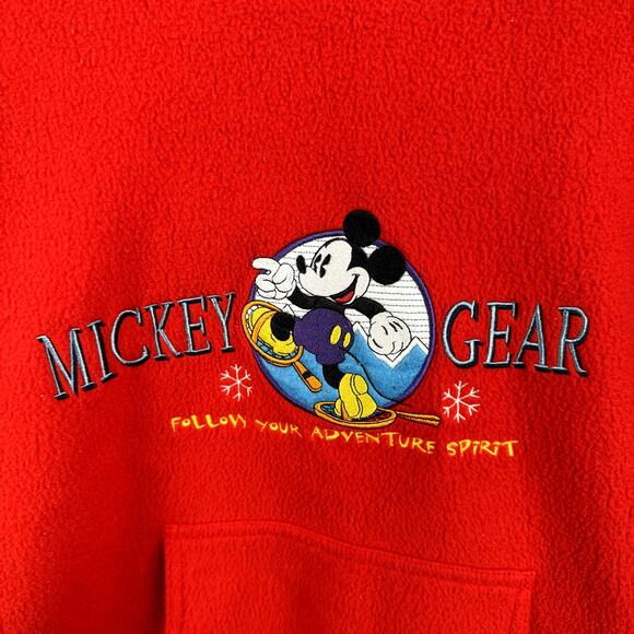 Vintage Mickey Co Hoodie Sz Large Red Fleece Sweatshirt Mickey Gear Embroidered - Picture 2 of 4
